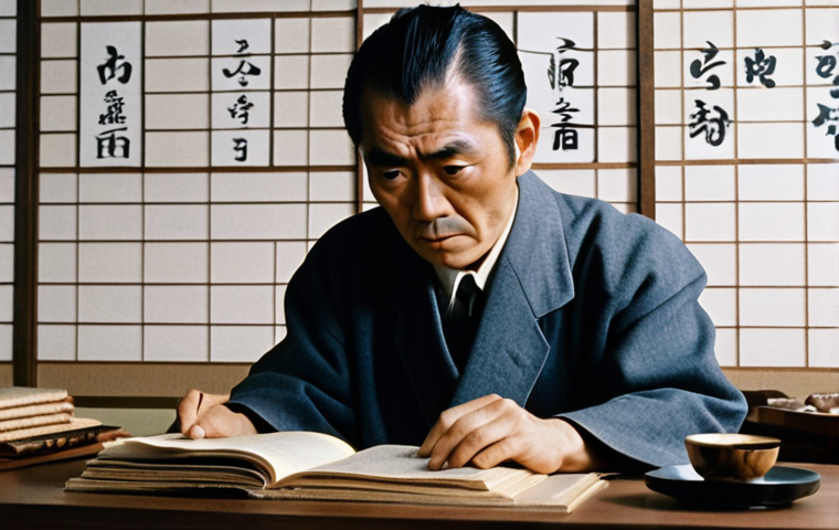 **

A montage showing a famous film director studying a script (perhaps a Kurosawa film) with Japanese language learning materials scattered around. The background subtly blends elements of classic Japanese cinema. Focus on dedication and the pursuit of understanding Japanese culture through film.

**