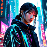 한글과 NFT 아트 - **

"Digital art featuring stylized Hangul characters, neon color palette, cyberpunk aesthetic, intr...