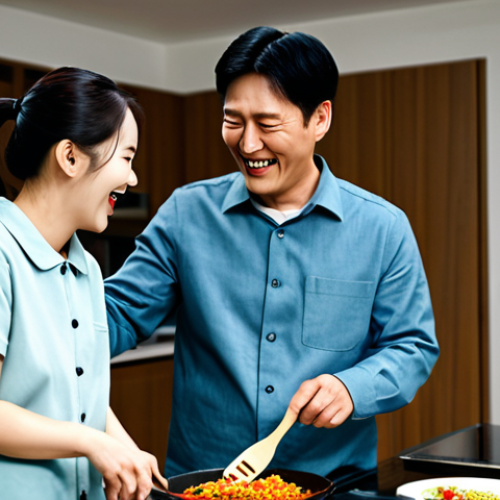 한글과 웹툰 - K-Drama Inspired Scene**

"A heartwarming scene in a modern Korean apartment, a fully clothed family...