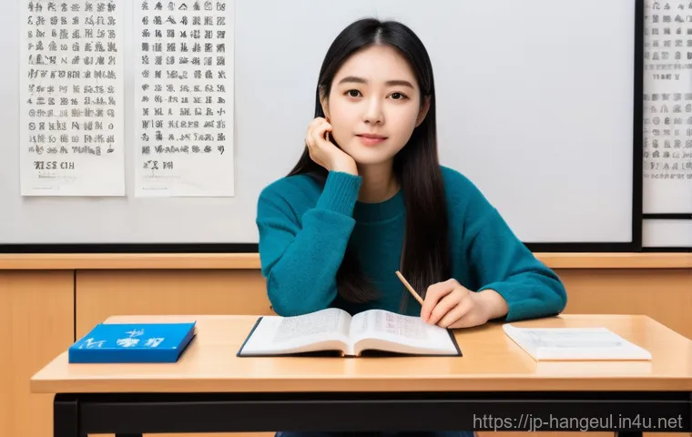 한글과 중국어 병음 비교 - **"A young Japanese woman, in her early twenties, is practicing Korean pronunciation in her cozy, br...